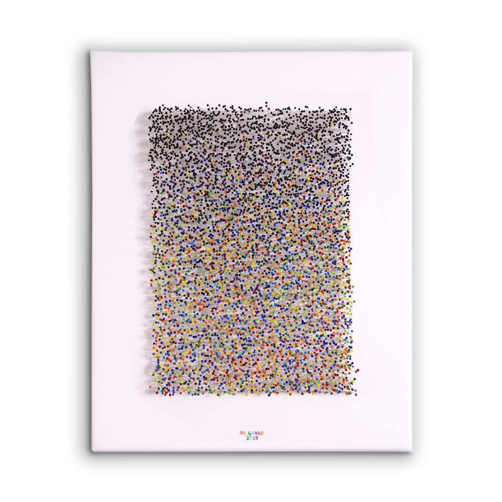 For Every Needle in My Soul<br>Rainbow Edition<br>Originalt værk<br>Mixed media<br>40 x 50 cm<br>(2025)